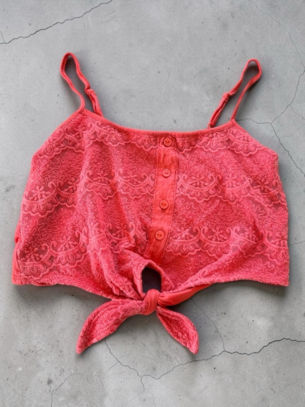 Charlotte Russe Coral Lace Tie-Front Cami Crop Top Bohemian Bollywood Sz M
